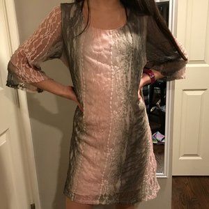 Lacy patterned pink and silver flowy dress